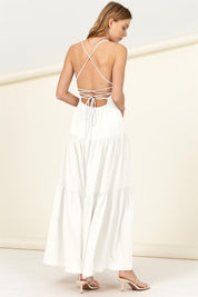 Women's Boho Tiered Maxi Dress with Lace-Up Back