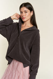 Women's Ribbed Hooded Long Sleeve Sweatshirt