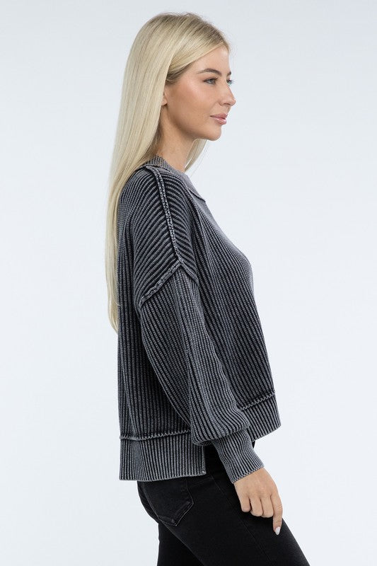 Women's Oversized Cropped Sweater with Side Slits