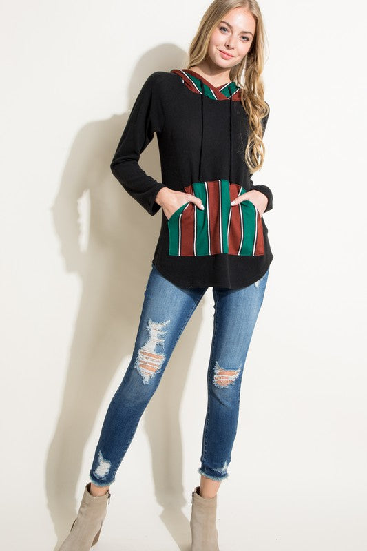 Women's Casual Long Sleeve Stripe Hoodie Sweatshirt