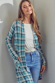 Women's Casual Plaid Long Cardigan