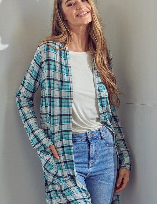 Women's Casual Plaid Long Cardigan