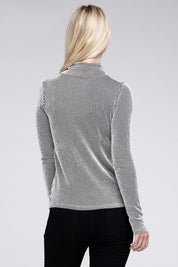 Women's Relaxed Ribbed Turtle Neck Long Sleeve Top