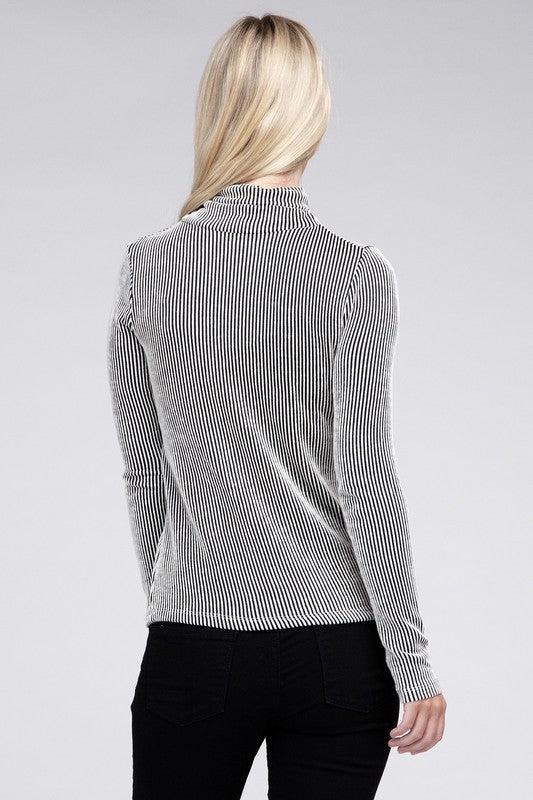 Women's Relaxed Ribbed Turtle Neck Long Sleeve Top