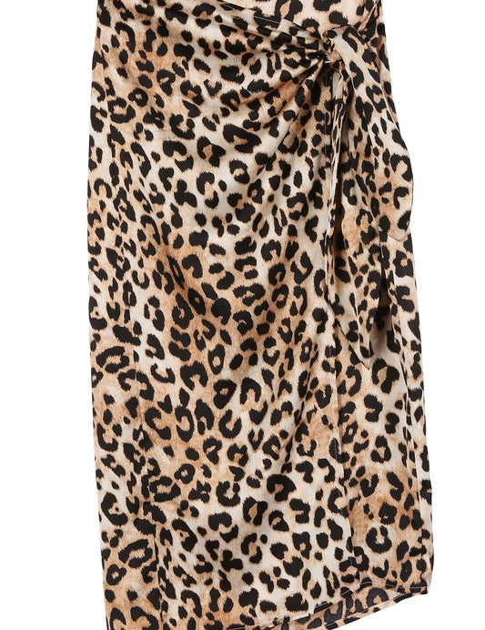 Satin leopard tie skirt