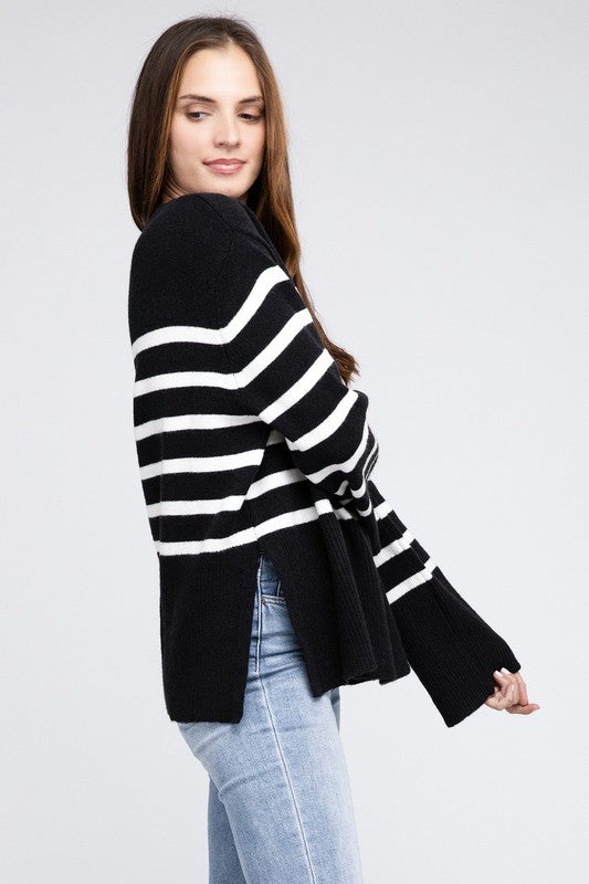 Women's Oversized Ribbed Hem Stripe Sweater