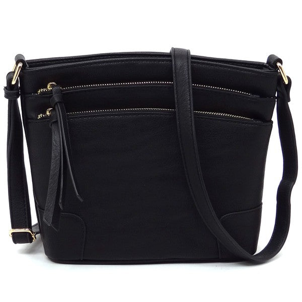 Women's Faux Leather Multi Zip Pocket Crossbody Bag