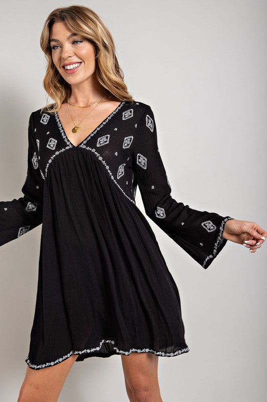 Women's Loose Fit Embroidered Mini Day Dress