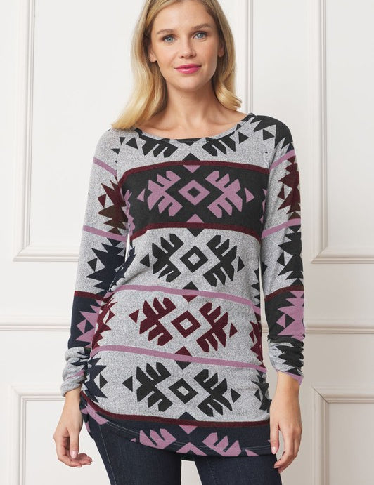 Women's Aztec Shirred Side Accent Top