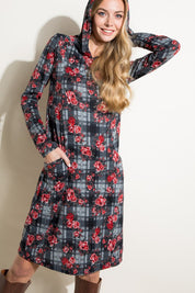 Women's Relaxed Fit Floral and Plaid Print Mini Dress