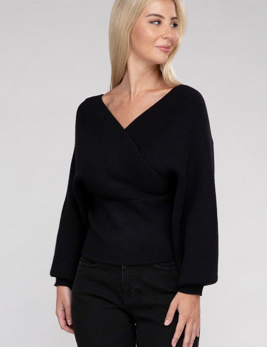 Viscose Cross Wrap Pullover Sweater