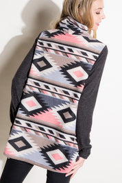 Women's Aztec Mixed Turtle Neck Top