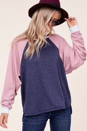 Women's Loose Fit Color Block Terry Sweatshirt