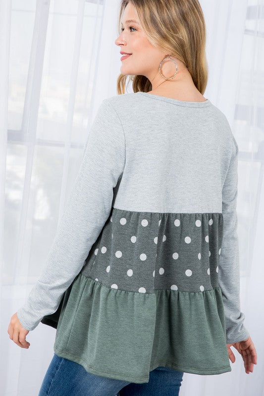 Women's Casual Colorblock Polka Dot Top