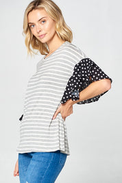 Women's Polka Dot Ruffle Sleeve Top