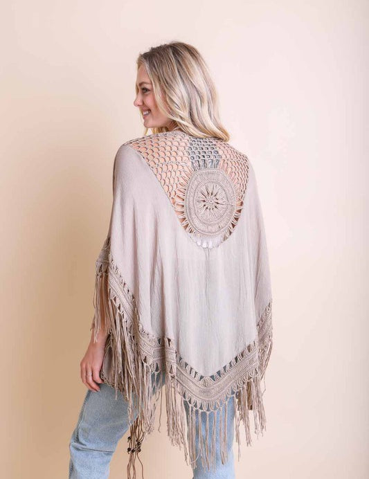 Women's Crochet Medallion Tassel Kimono