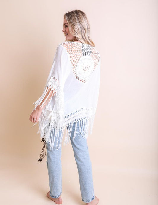 Women's Crochet Medallion Tassel Kimono