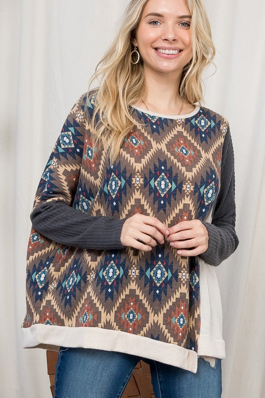 Plus Size Oversized Aztec Print Cozy Top