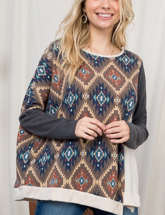 Plus Size Oversized Aztec Print Cozy Top