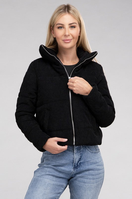 Women's Regular Fit Corduroy Zip-Up Jacket