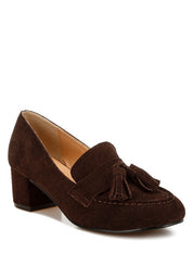 Women's Casual Genuine Suede Block Heel Loafers with Tassels