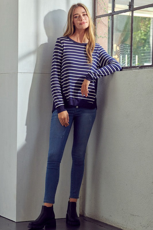 Women's Relaxed Fit Stripe and Solid Mix Top