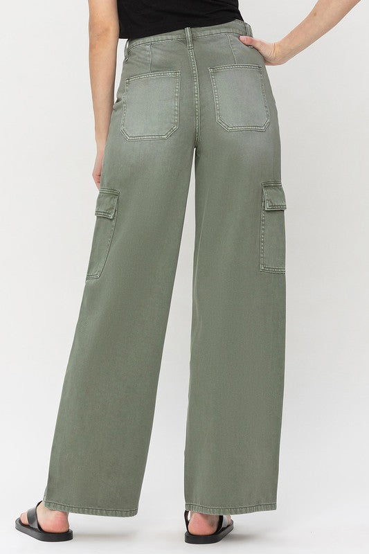 Women's High Rise Utility Cargo Wide Leg Jeans