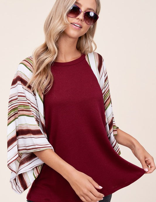 Women's Loose Fit Waffle Stripe Kimono Top