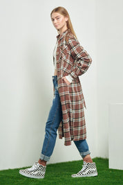 Women's Belted Plaid Print Long Shirt Dress