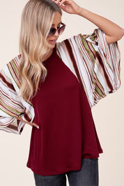 Women's Waffle Stripe Mix Kimono Top