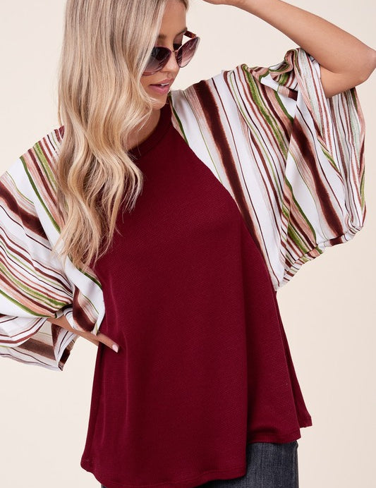 Women's Waffle Stripe Mix Kimono Top