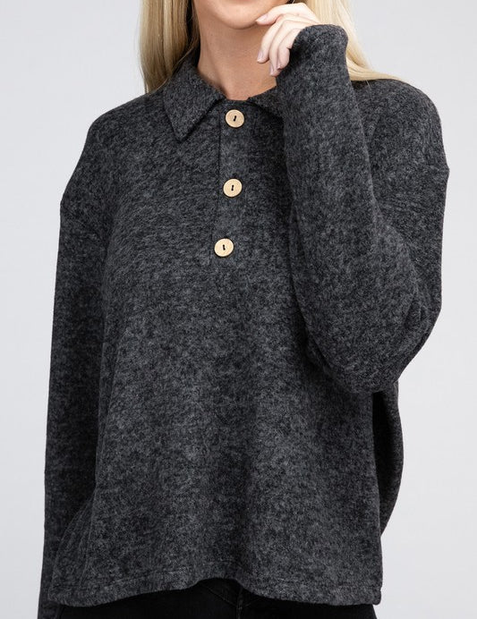 Brushed Melange Hacci Collared Sweater