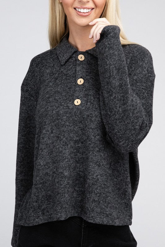 Women's Relaxed Collared Button Front Sweater