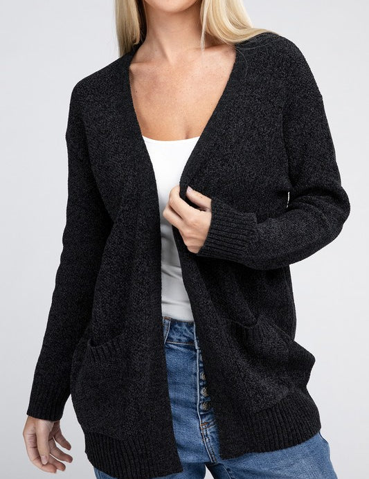 Women's Relaxed Melange Open Front Sweater Cardigan