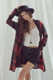 Women's Long Sleeve Checker Print Cardigan