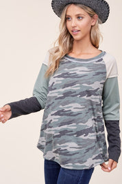 Women's Camouflage Color Block Top