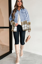 Women's Oversized Plaid Patchwork Denim Jacket