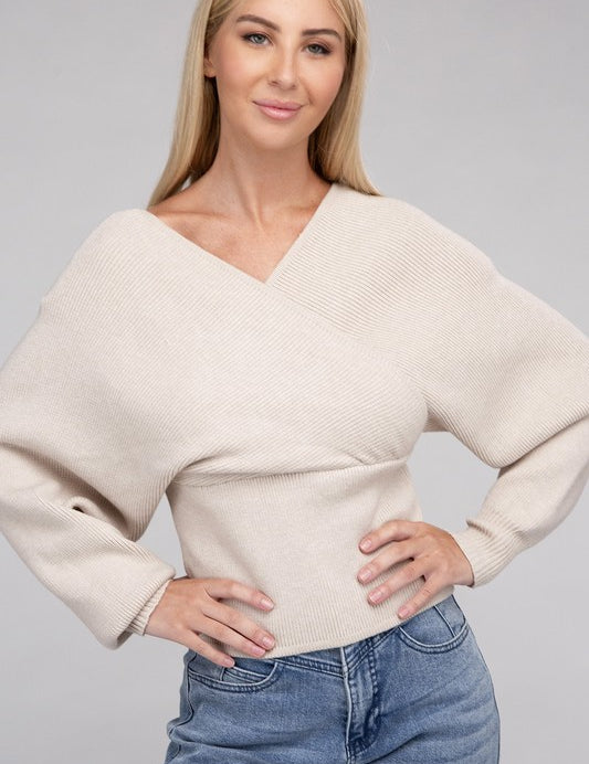 Viscose Cross Wrap Pullover Sweater