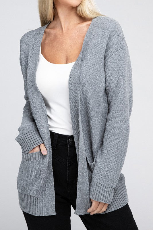 Women's Relaxed Melange Open Front Sweater Cardigan