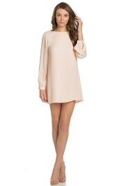 Women's Coral Long Sleeve Shift Dress with Cut Out V Back