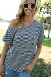 Women's Pin Stripe One Shoulder Boxy Top