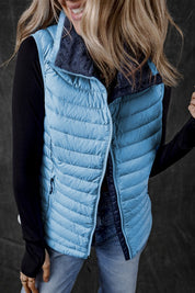 Women's Sky Blue Quilted Sleeveless Puffer Vest