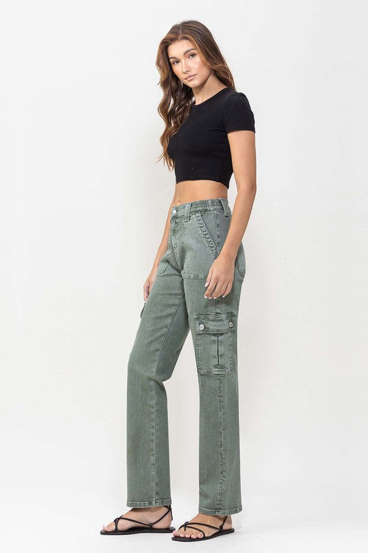 Women's Relaxed Mid Rise Cargo Jeans with Patch Pockets