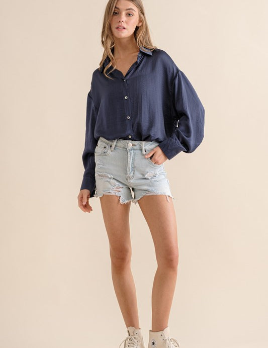 Women's Casual Light Satin Button Down Shirt