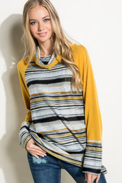 Women's Casual Multi Stripe Turtle Neck Tunic Top