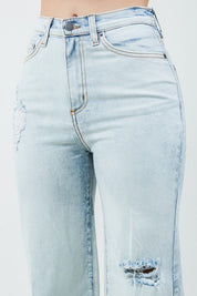 Women's High Rise Stone Wash Wide Leg Jeans