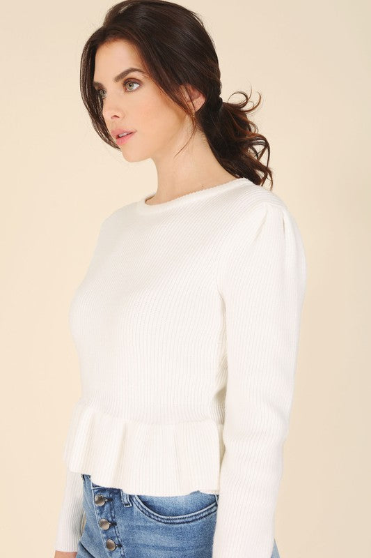 Women's Puff Sleeve Peplum Sweater Top