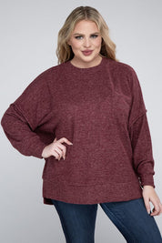 Plus Size Oversized Melange Drop Shoulder Sweater