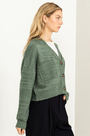 Women's Cropped V-Neck Cardigan Sweater with Button Closure