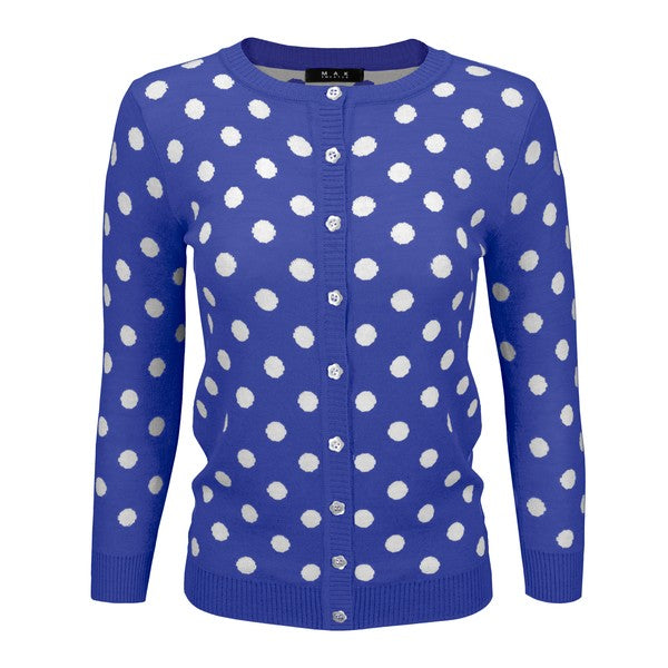 Women's Polka Dot Jacquard 3/4 Sleeve Cardigan Sweater